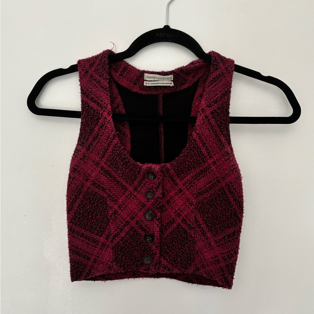 Urban Outfitters Red Sleeveless Buttoned Crop Tank Top